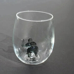NEW Drinking Glass W/ Handmade Elephant Figurine Water Glass Wine glass Cocktail